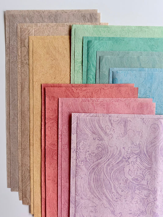 Ten-Coloured Ocean Wave Mulberry Paper (十色瀛海纹) – 20 Sheets