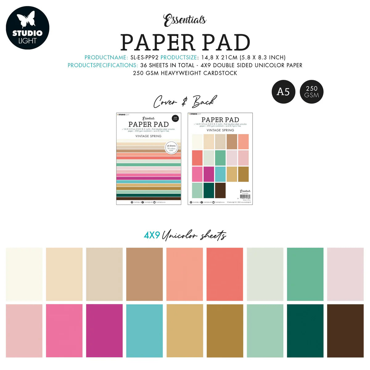 Studio Light Paper Pad Unicolor Paper - Vintage Spring