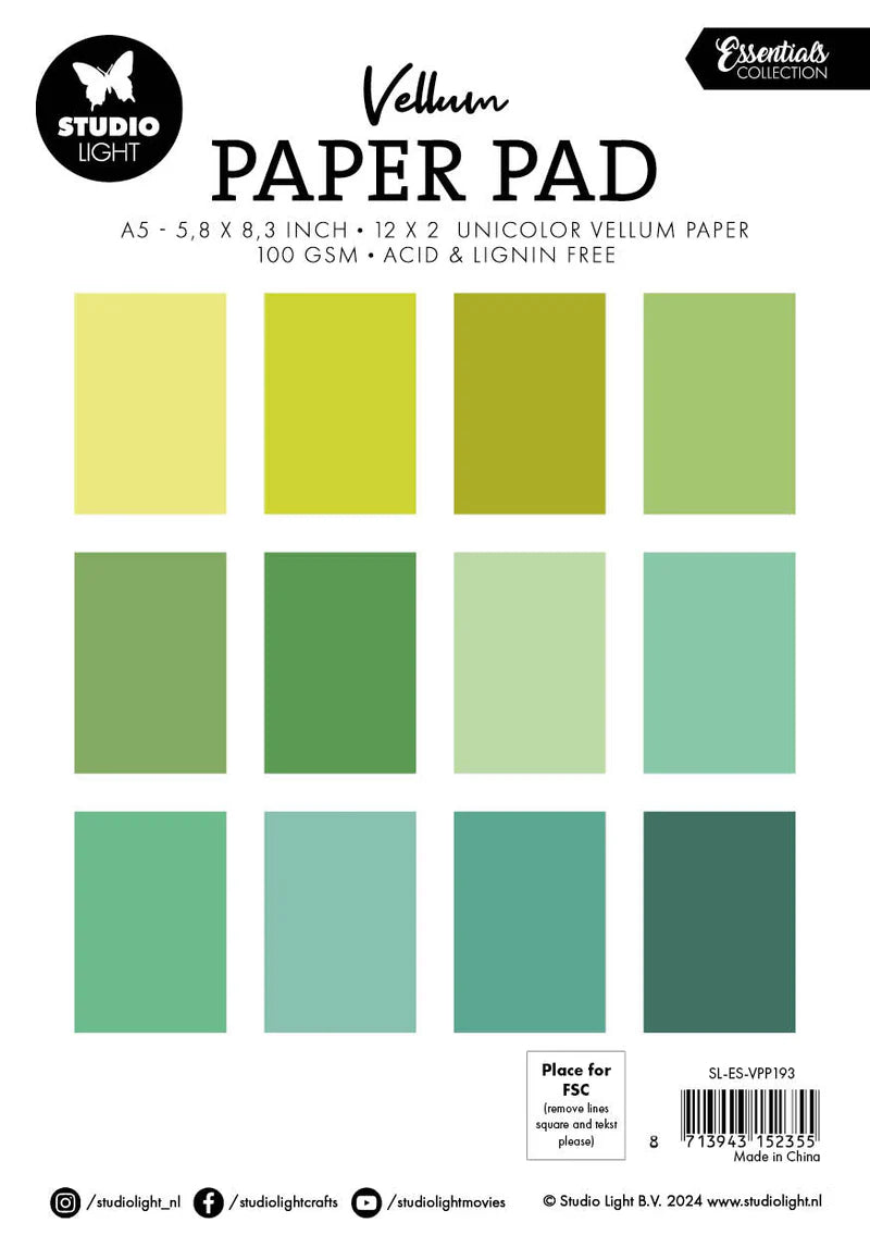 Studio Light Vellum Paper Pad - Shades of Green