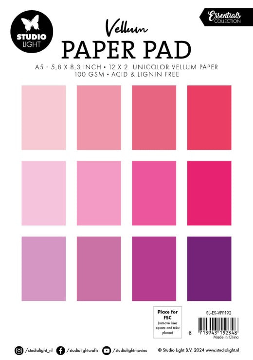 Studio Light Vellum Paper Pad - Shades of Pink