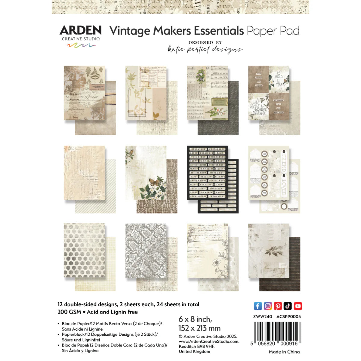 Vintage Makers Essentials 6 x 8in Paper Pad