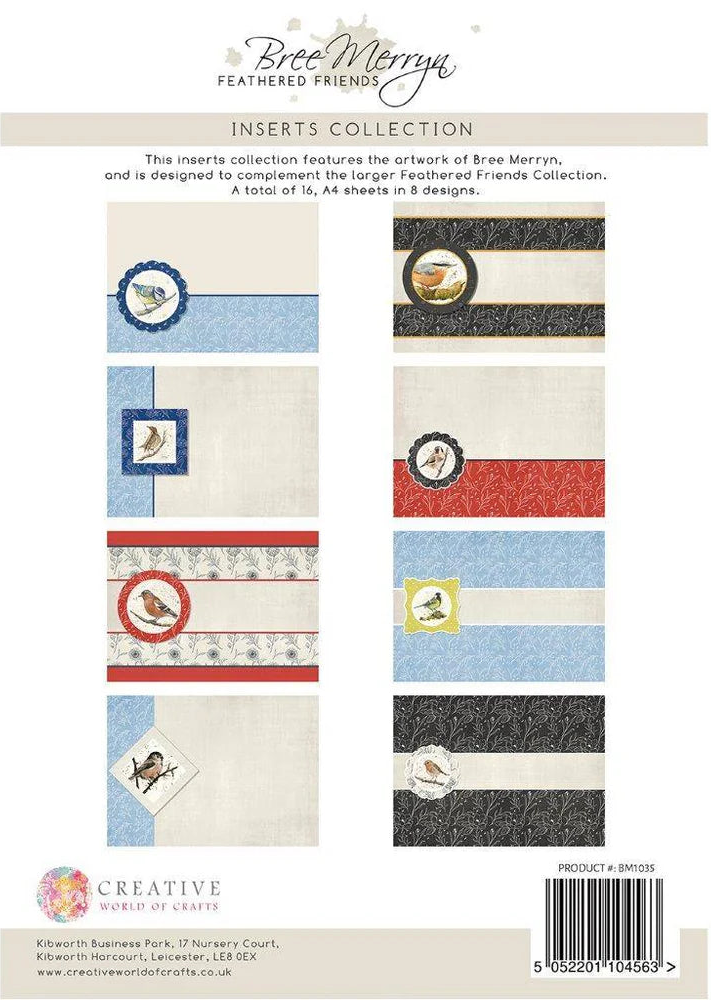 Bree Merryn Feathered Friends inserts collection packaging with various designs on a white background.