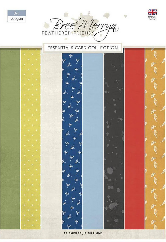 Collection of feathered friends patterned cardstocks with 'Bree Merryn' branding on a white background
