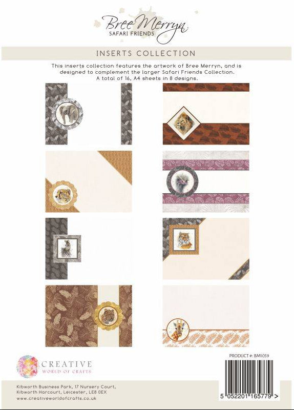Bree Merryn safari friends inserts collection packaging with various patterned sheets.