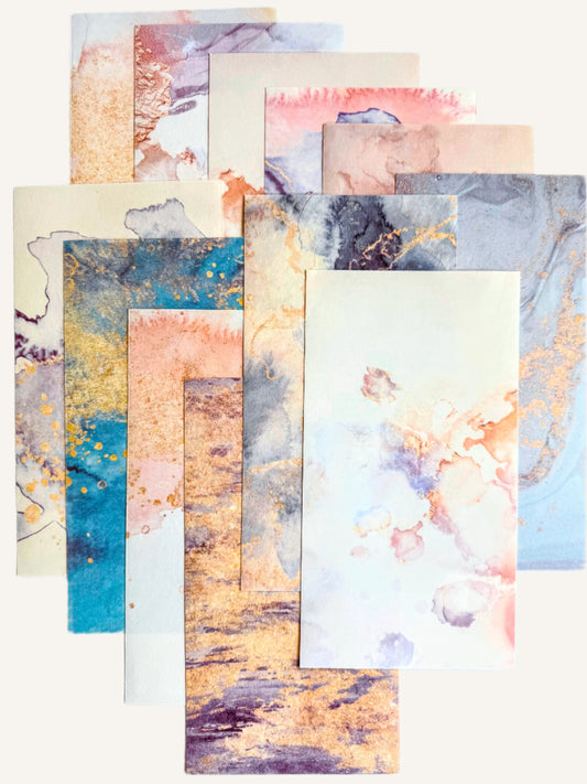 Set of decorative xuan paper sheets with abstract ink wash marble designs