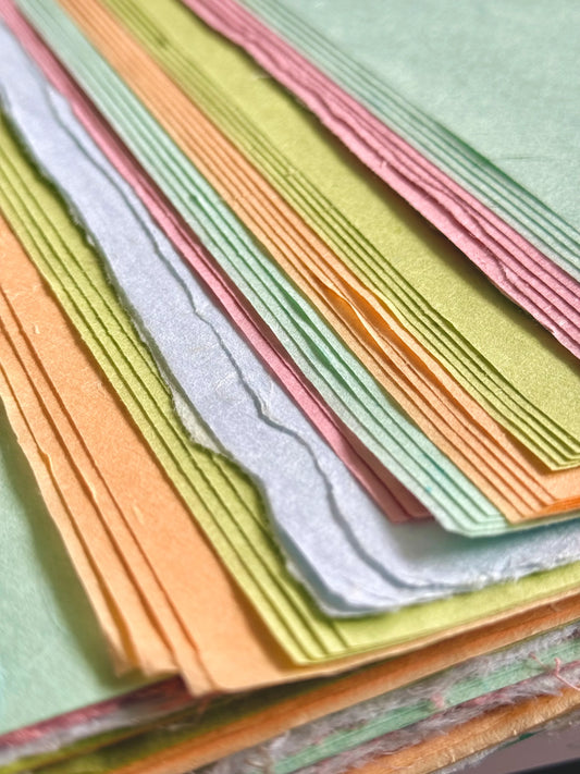 Premium Handmade Coloured Xuan Paper Sampler – Mulberry Fiber Spring Mix (五色楮皮云龙春季限定)-25 Sheets