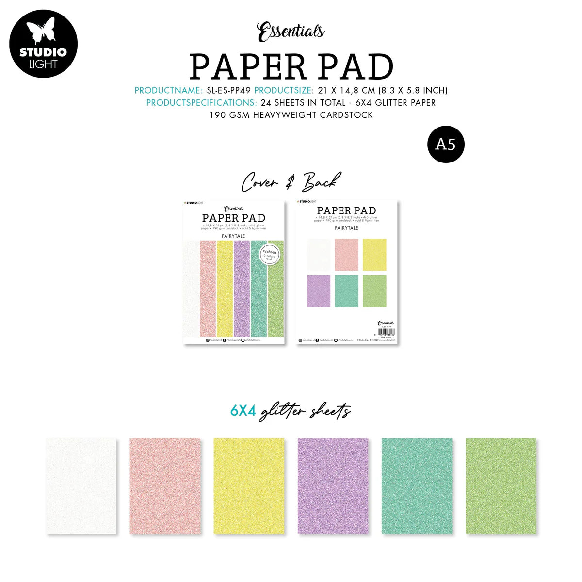 Studio Light Glitter Paper Fairytale Essentials - 24 Sheets