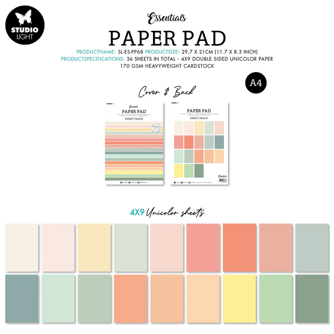 Studio Light Paper Pad Double Sided Unicolor Sweet Peach Essentials