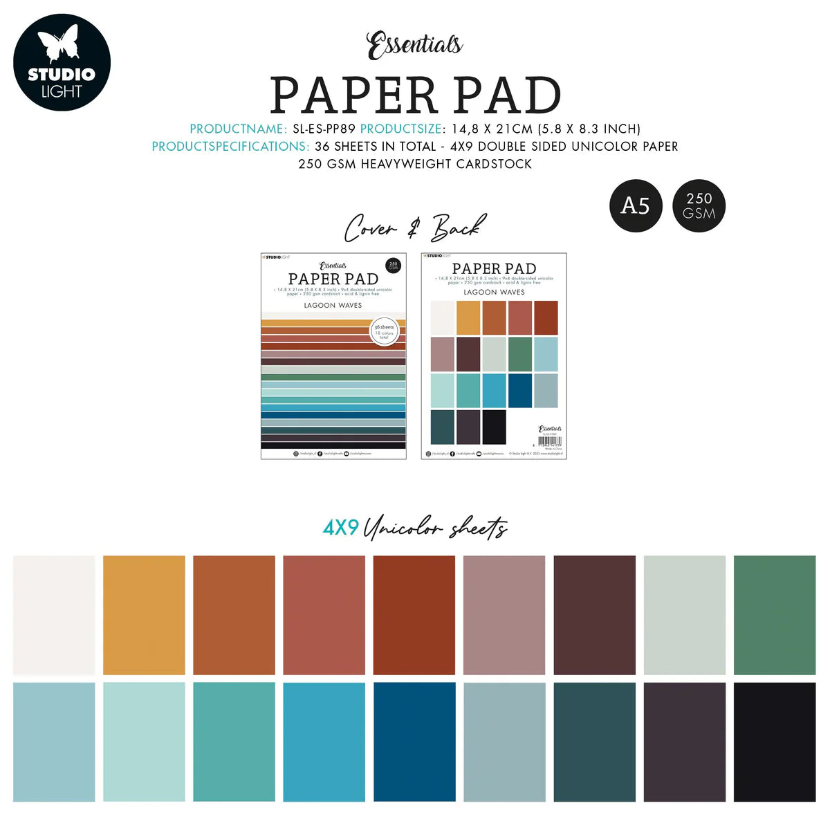 Studio Light Paper Pad Unicolor Paper - Lagoon Waves