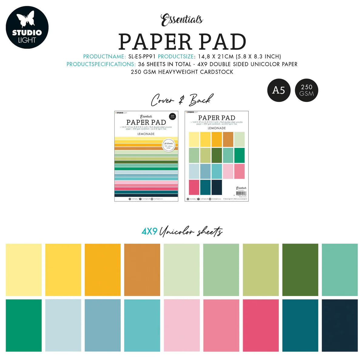 Studio Light Paper Pad Unicolor Paper - Lemonade