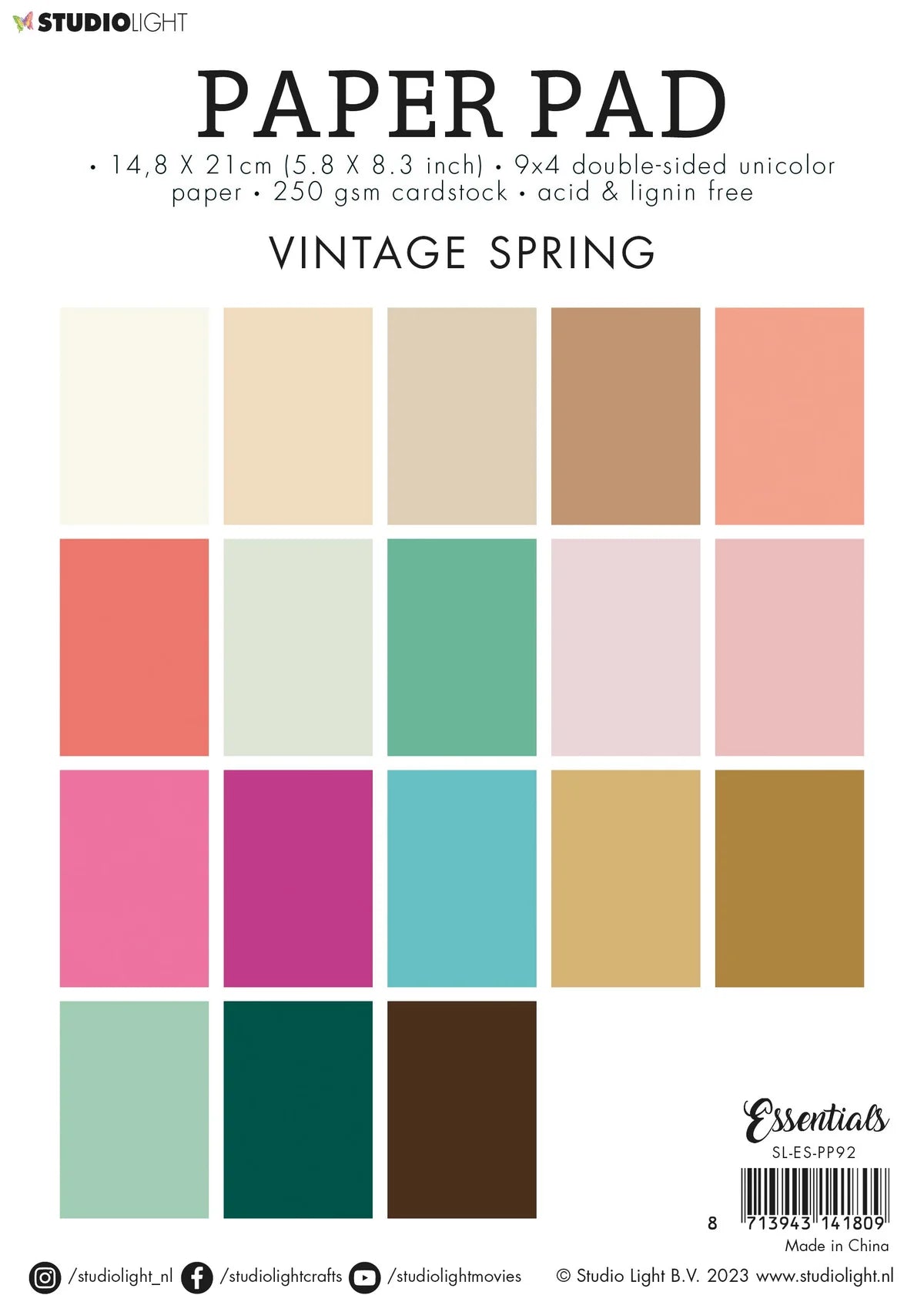 Studio Light Paper Pad Unicolor Paper - Vintage Spring