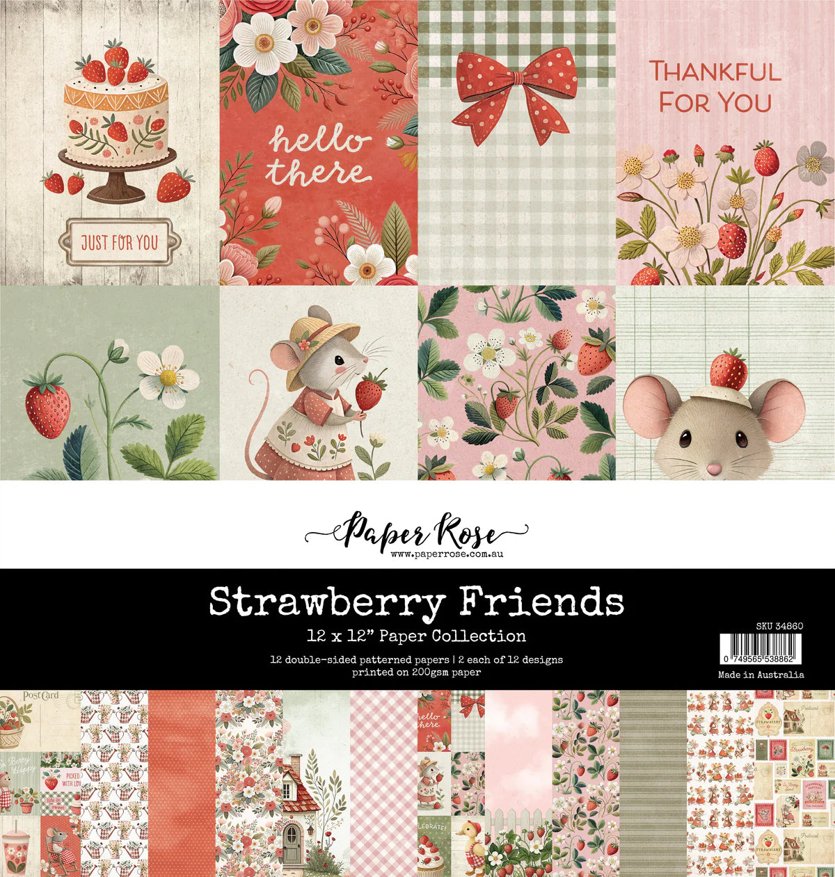 Strawberry Friends 12x12 Paper Pad