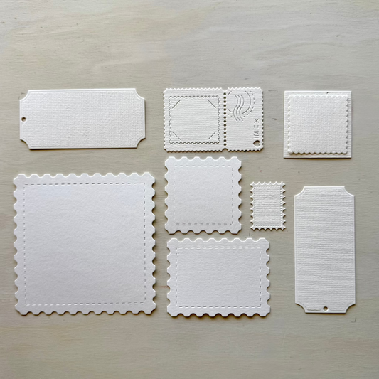 Watercolour Postage Stamps & Tags Set- Set of 9